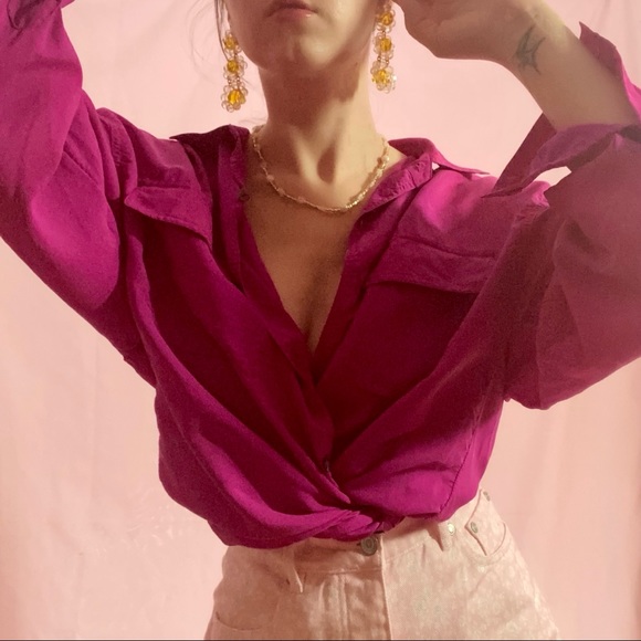 Vintage Silk Button Up Top - Picture 2 of 5